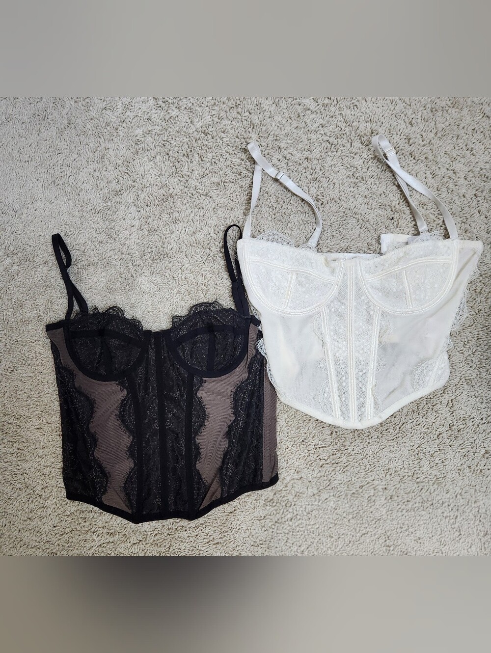 Lace Bustier Duo In BlackTaupe and White